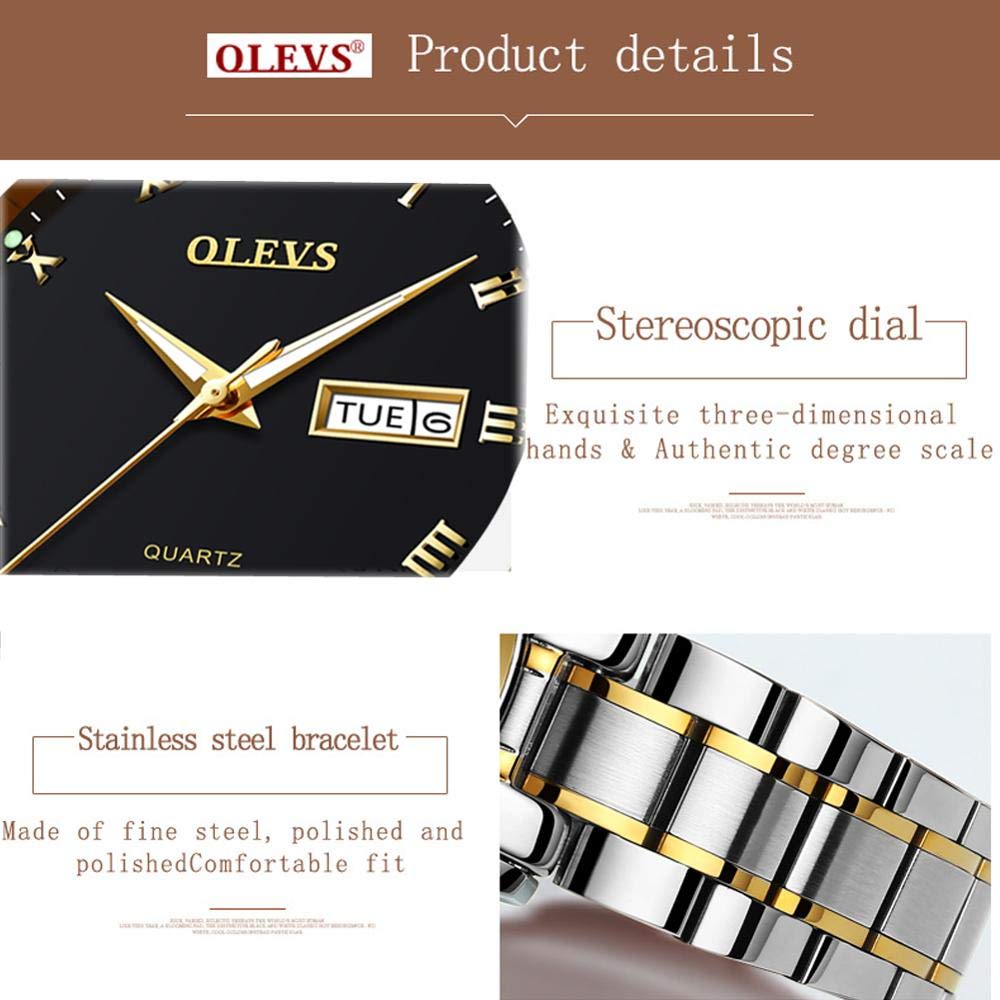 OLEVS Classic Men Watches with Date,Stainless Steel Man Watch with Date, Bussiness Watches for Men,Luminous Quartz Mens Watches Black/White/Blue/Gold, Waterproof Male Watch with Week