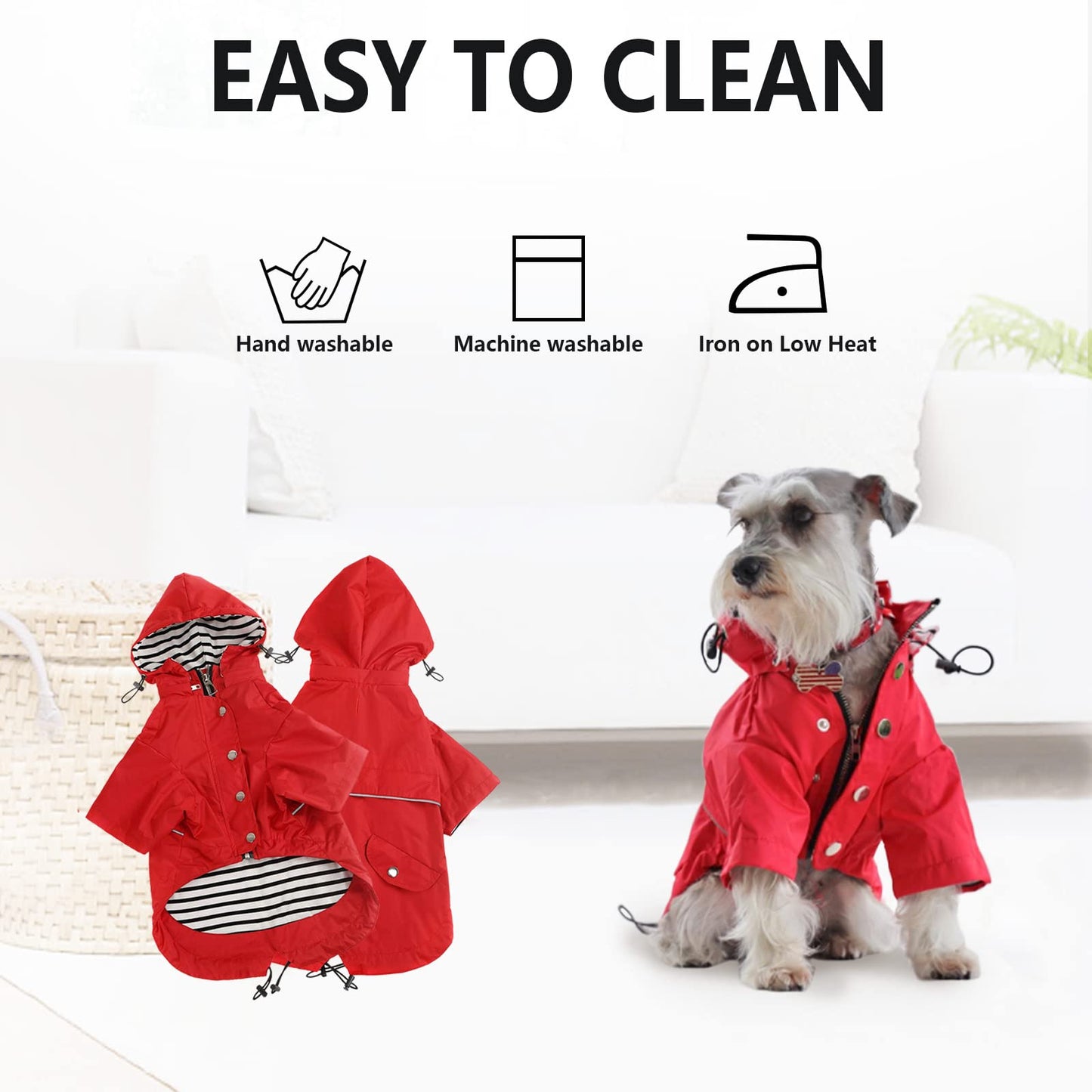 Dog Zip Up Dog Raincoat with Reflective Buttons, Rain/Water Resistant, Adjustable Drawstring, Removable Hood, Dog Raincoats with Legs 8lbs to 80lbs Available Yellow M