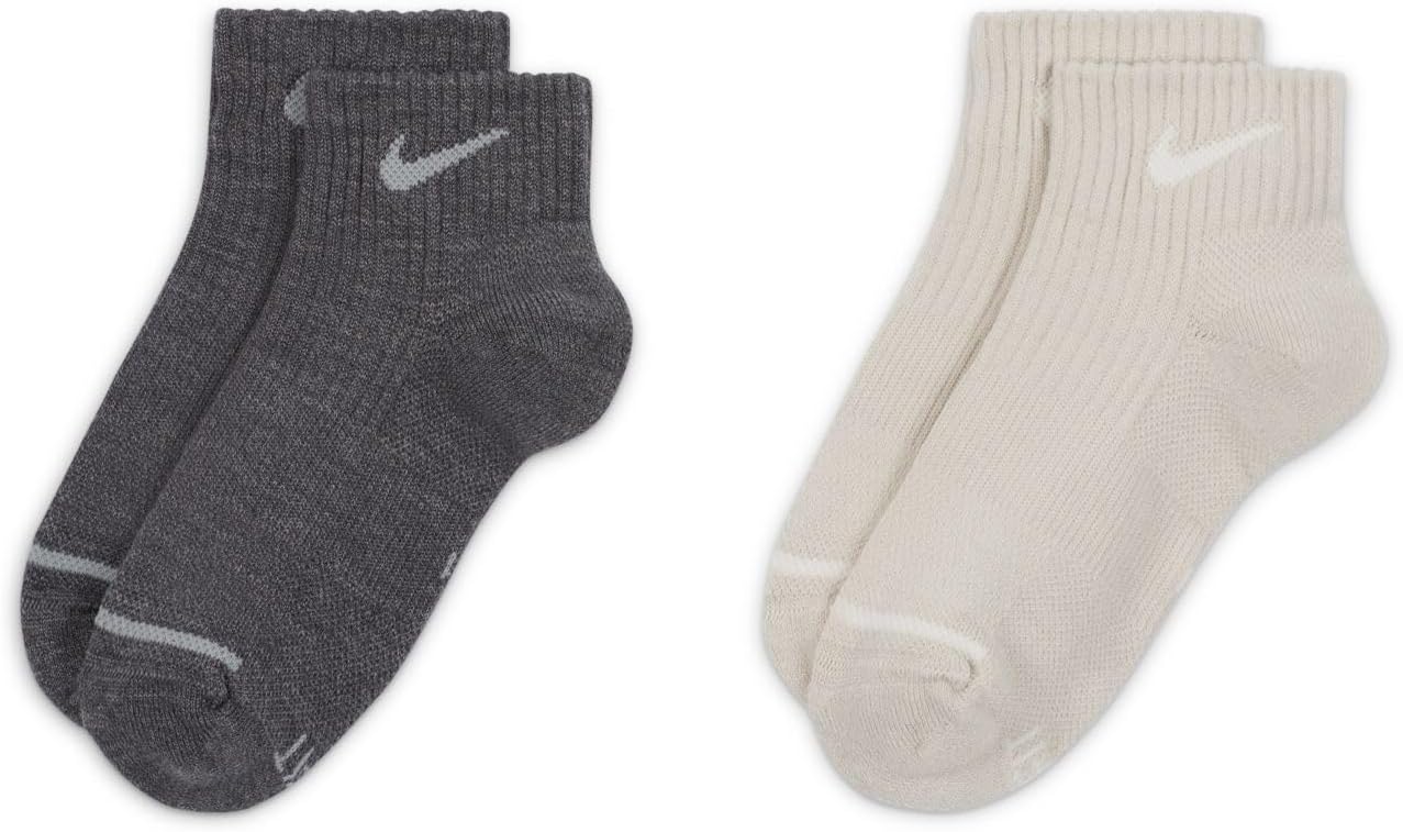 Nike EVERYDAY 2 PACK ANKLE CUSHIONED WOOL BLEND SOCKS YTH 5Y - 7Y WOMEN 6-10 MEN 6-8