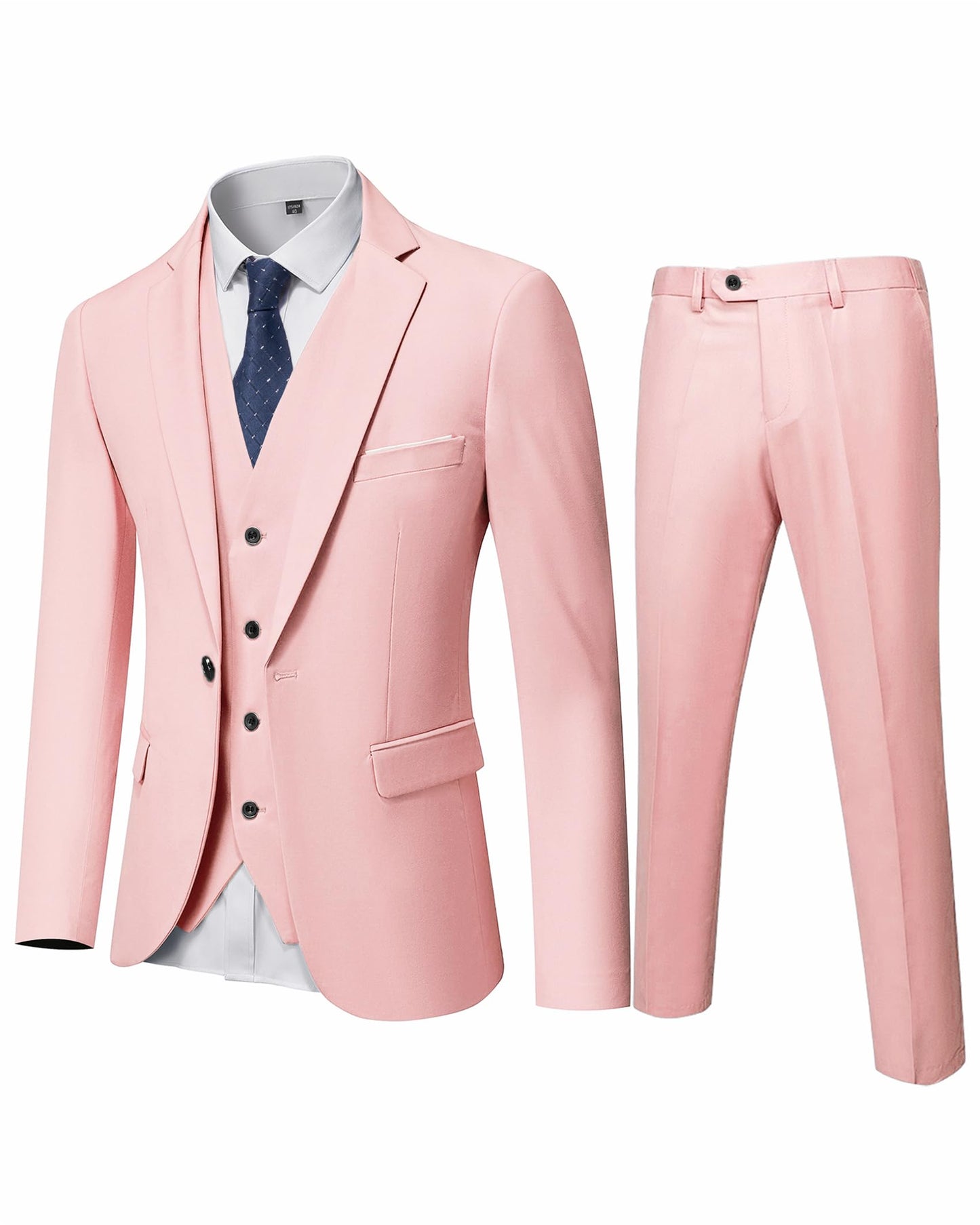 YND Men's Slim Fit 3 Piece Suit, One Button Solid Jacket Vest Pants Set with Tie