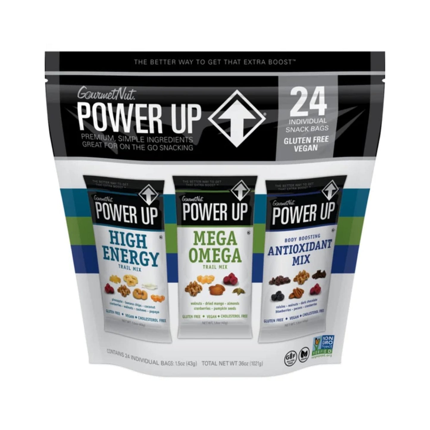 Power Up Premium Trail Mix - Mega Omega Trail Mix 14oz, Gluten Free, Vegan, Non-GMO