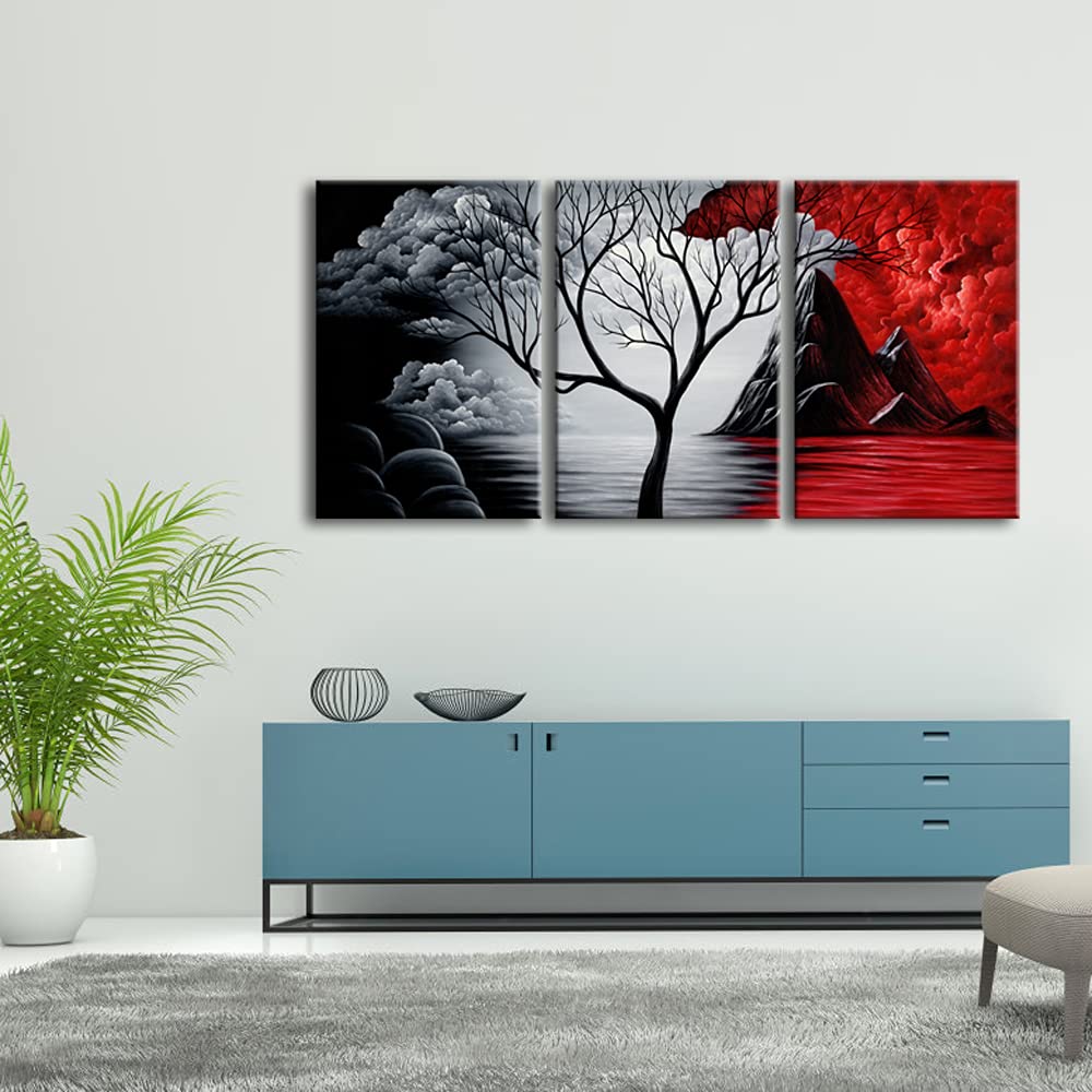 Wieco Art The Cloud Tree 3 Panels Modern Giclee Canvas Prints Artwork Abstract Seascape Paintings Reproduction Sea Beach Pictures Printed on Canvas Wall Art for Home Decorations Wall Decor