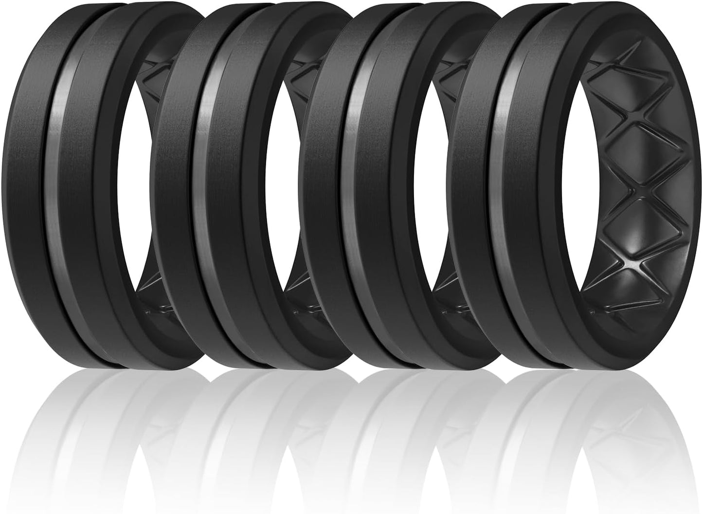 Egnaro Silicone Ring Men 1/4/6 Multipack Breathable Mens Silicone Rubber Bands Wedding Rings for Men Engagement Bands - 8mm Width 2mm Thickness