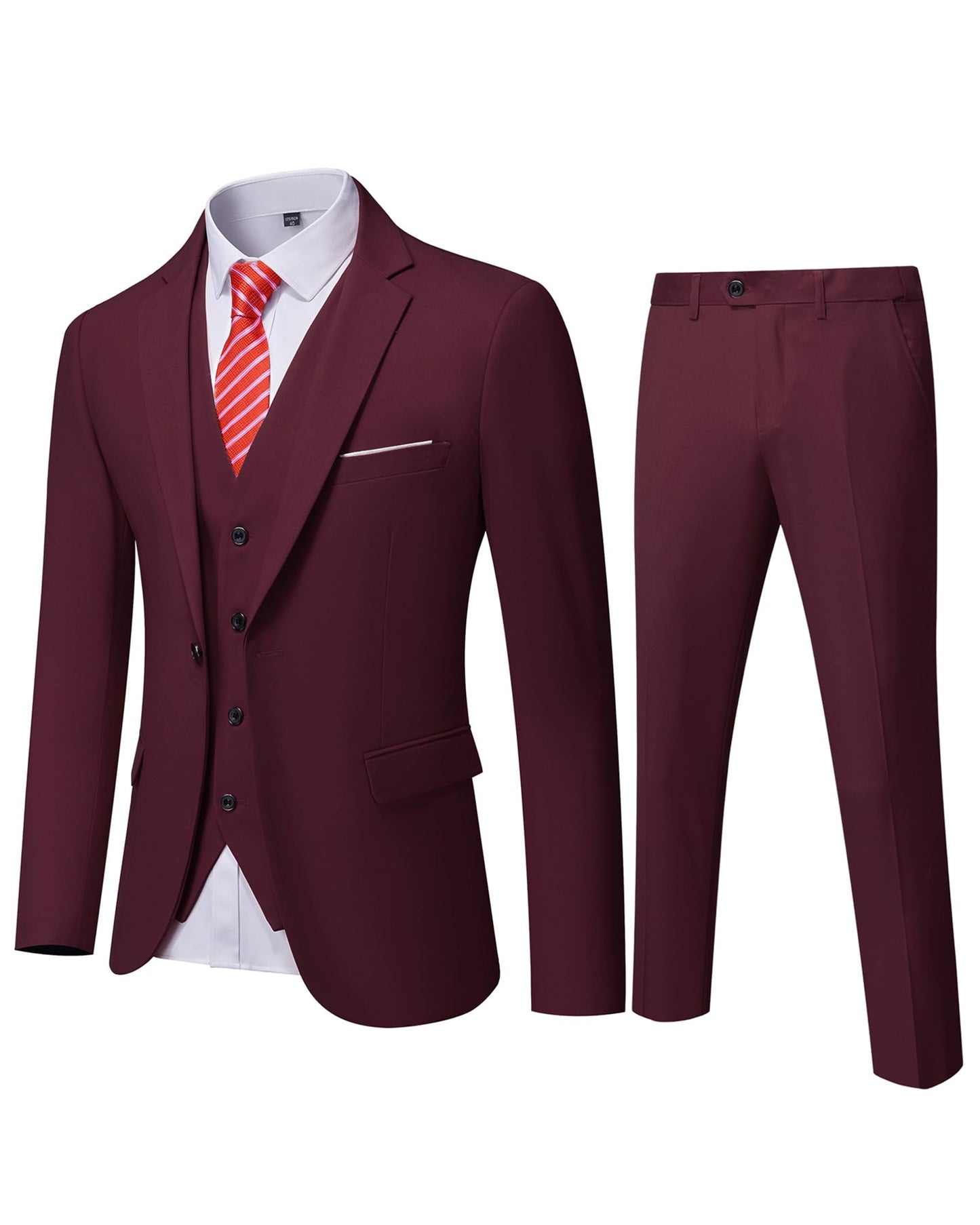 YND Men's Slim Fit 3 Piece Suit, One Button Solid Jacket Vest Pants Set with Tie