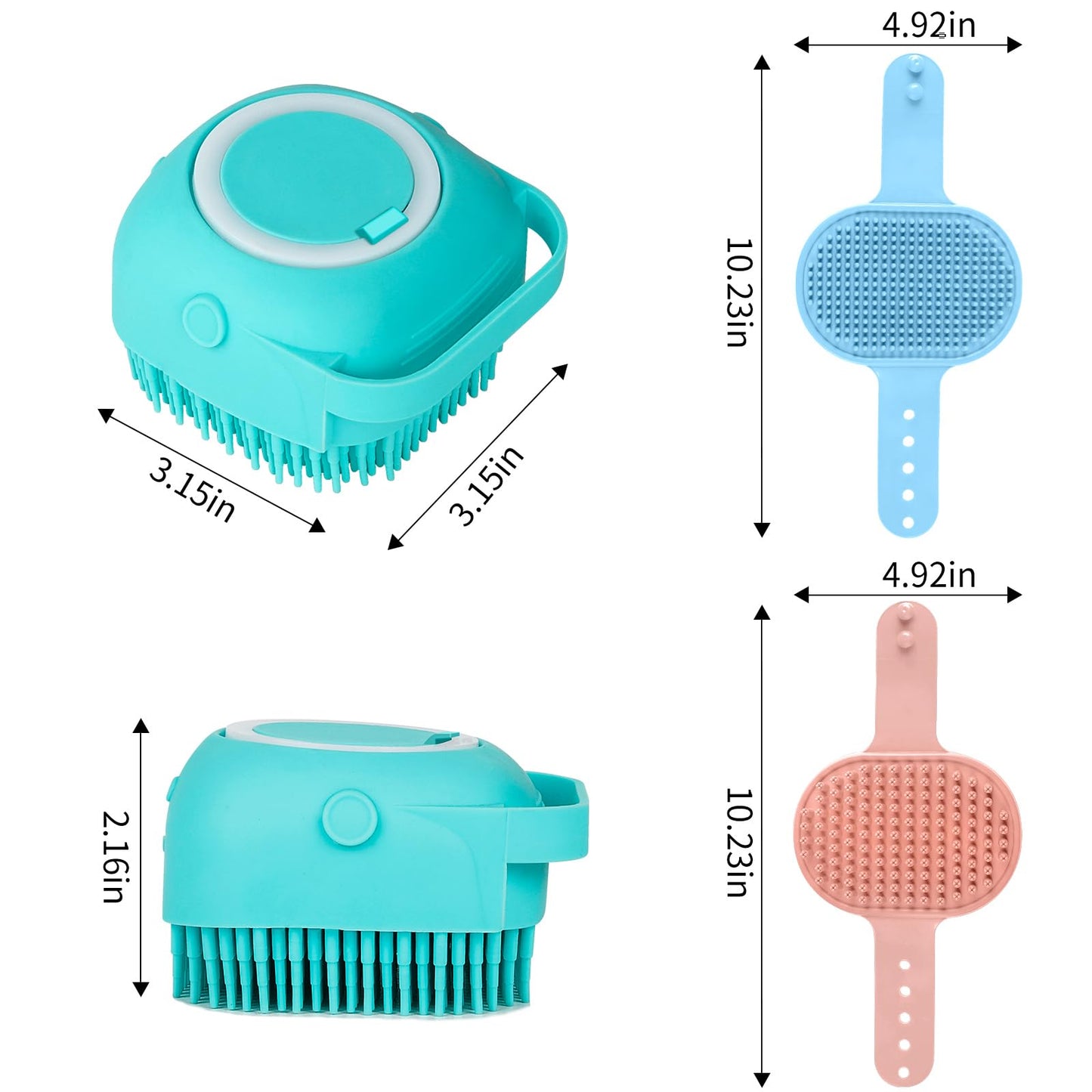 3PCS Dog Bath Brush | Dog Shampoo Brush | Dog Scrubber for Bath | Dog/Grooming/Washing Brush Scrubber with Adjustable Ring Handle for Short & Long Haired Dogs/Cats (Blue Blue White)