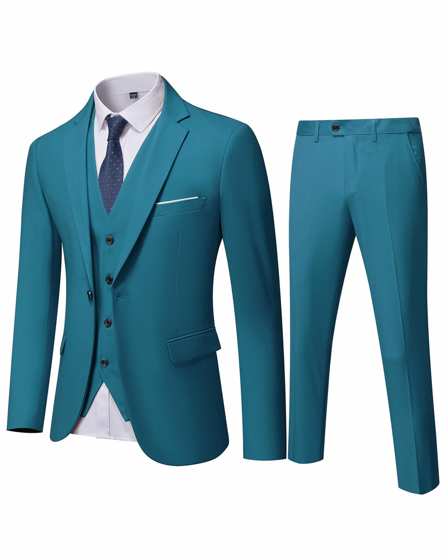 YND Men's Slim Fit 3 Piece Suit, One Button Solid Jacket Vest Pants Set with Tie