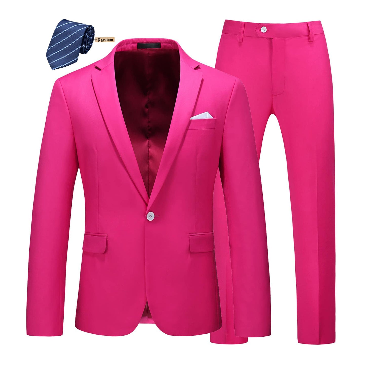 MOGU Mens Slim Fit 2 Piece Suit One Button Notch Lapel Tuxedo for Prom (Suit Jacket + Pants)