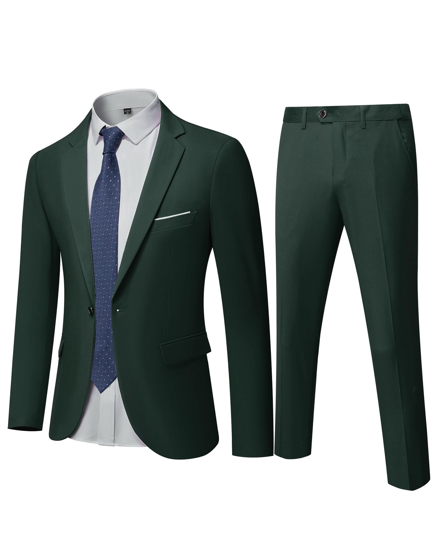 YND Men's Slim Fit 2 Piece Suit, One Button Solid Jacket Pants Set with Tie