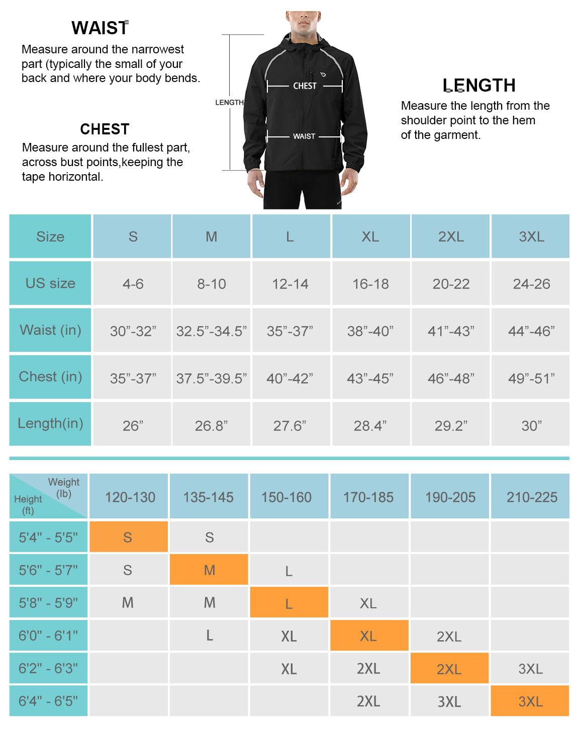 BALEAF Men's Rain Jacket Waterproof Windbreaker Running Cycling Golf Hiking Gear Hood Lightweight Reflective Packable