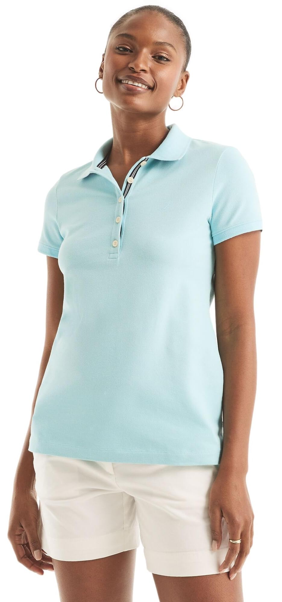 Nautica Women's 5-Button Short Sleeve Cotton Polo Shirt