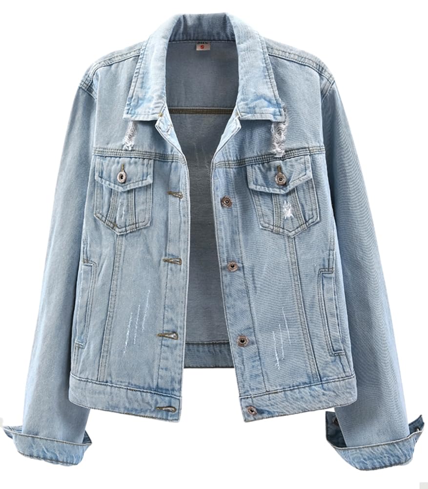 Kedera Womens Denim Jackets Distressed Ripped Long Sleeve Jean Jacket Coats