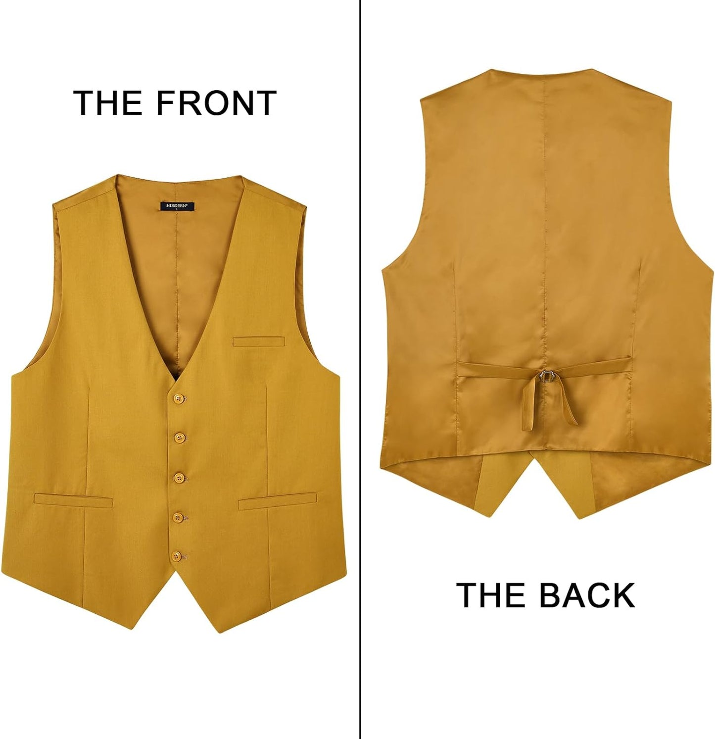 HISDERN Men's Suit Vest Business Formal Dress Waistcoat Vest with 3 Pockets for Suit or Tuxedo