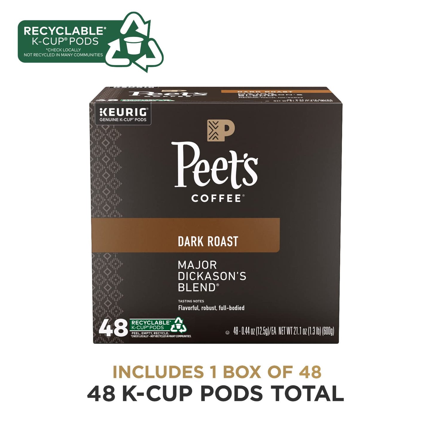 Peet's Coffee, Dark Roast K-Cup Pods for Keurig Brewers - Major Dickason's Blend 75 Count (1 Box of 75 K-Cup Pods)