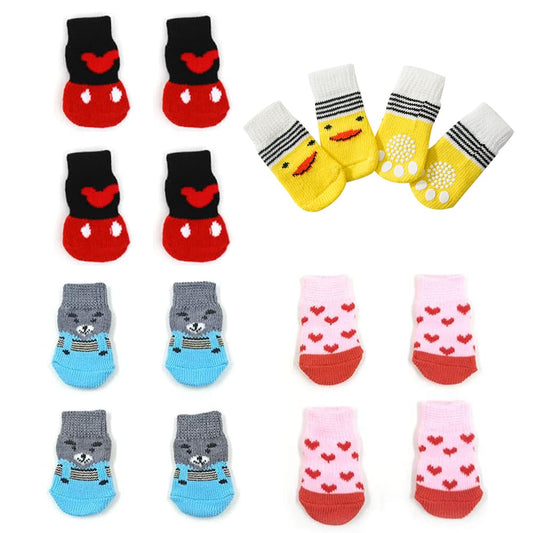 16 Pieces Dog Anti Slip Socks for Small Dogs, 4 Styles Non Skid Doggie Socks with Grips, Anti-Slip Indoor Puppy Cat Pet Paw Protection for Hardwood Floor Wear, Prevent Licking, S