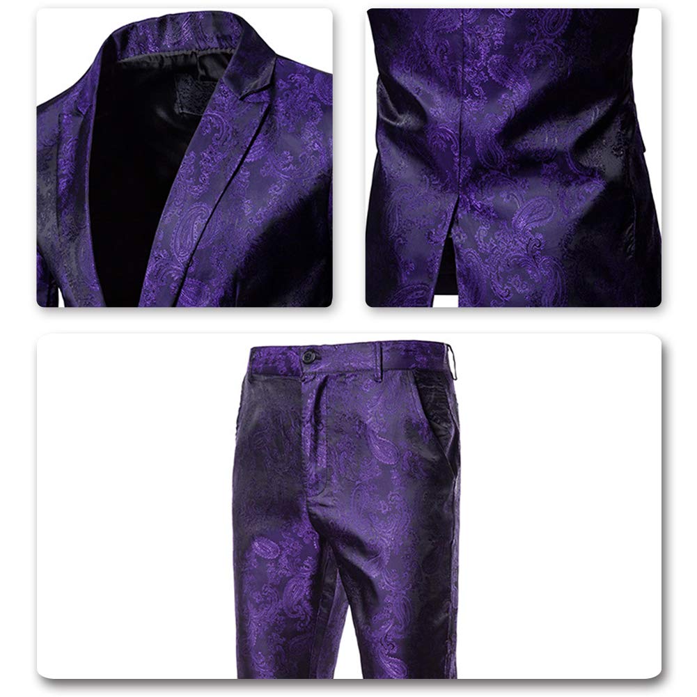 Cloudstyle Mens 2 Piece Paisley Dress Suit One Button Party Wedding Blazer Pants Sets