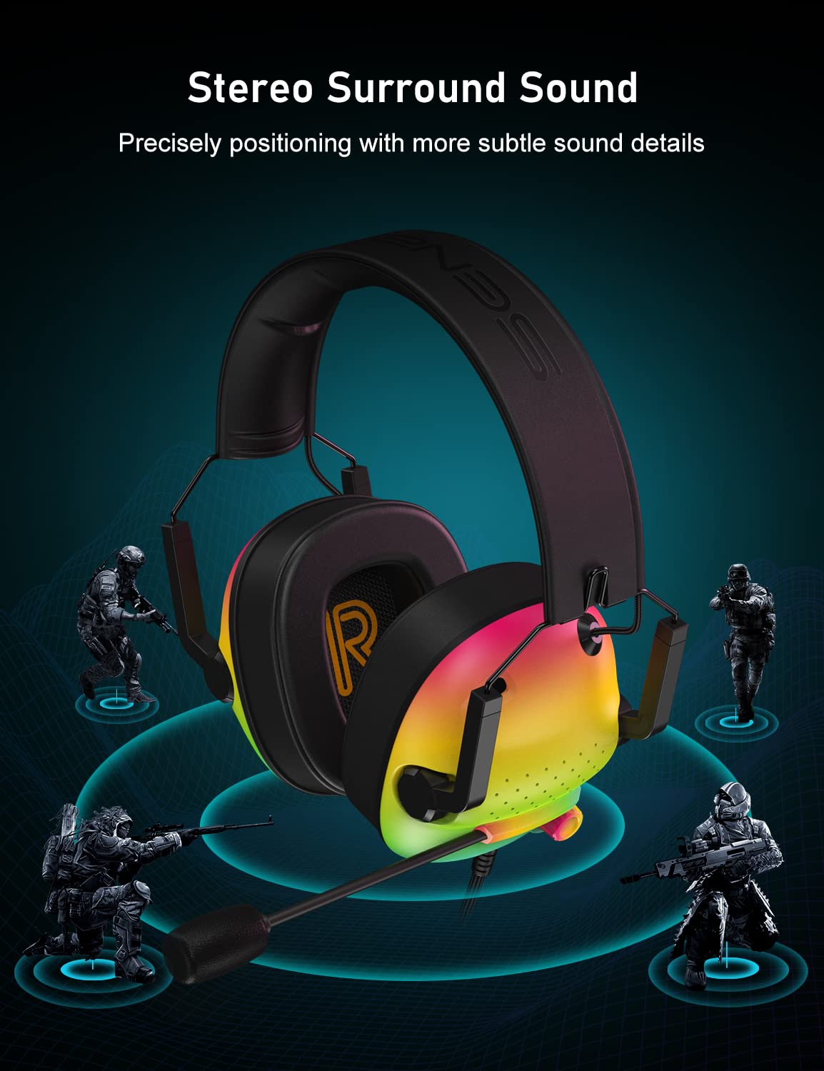 SENZER SG500 Surround Sound Pro Gaming Headset with Noise Cancelling Microphone - Soft Memory Foam Padding - Portable Foldable Headphones for PC, PS4, PS5, Xbox One, Switch - Black