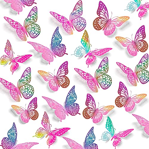 SAOROPEB 3D Butterfly Wall Decor 48 Pcs 4 Styles 3 Sizes, Gold Butterfly Decorations for Butterfly Birthday Decorations Butterfly Party Decorations Cake Decorations, Removable Stickers (Gold)