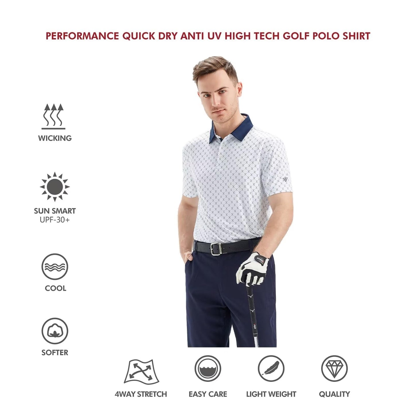 Men's Golf Polo Shirts Short Sleeve Striped Performance Moisture Wicking Dry Fit Golf Shirts for Men