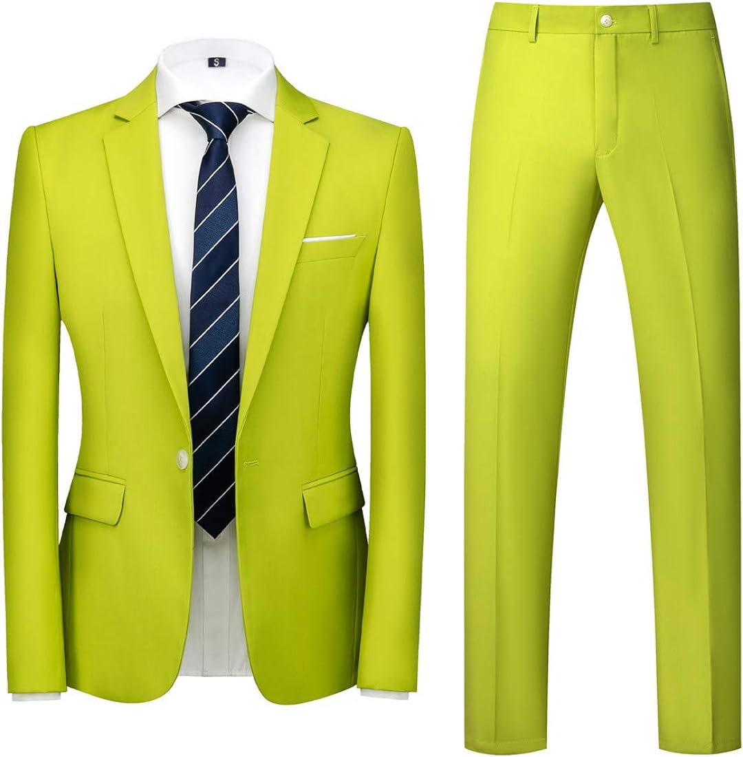 MOGU Mens Slim Fit 2 Piece Suit One Button Notch Lapel Tuxedo for Prom (Suit Jacket + Pants)