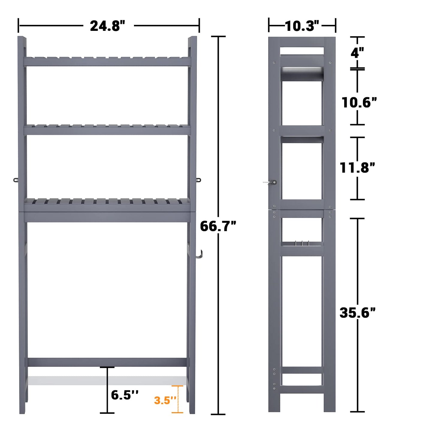 Homykic Over The Toilet Storage, Bamboo 3-Tier Over-The-Toilet Space Saver Organizer Rack, Stable Freestanding Above Toilet Stand with 3 Hooks for Bathroom, Restroom, Laundry, White