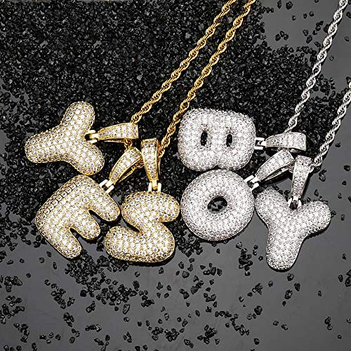 Apzzic Stainless Steel Iced Out Letter Necklace A-Z 26 Capital Initial Alphabet Name Necklace Rope Chain for Women Men Girl Gold Silver