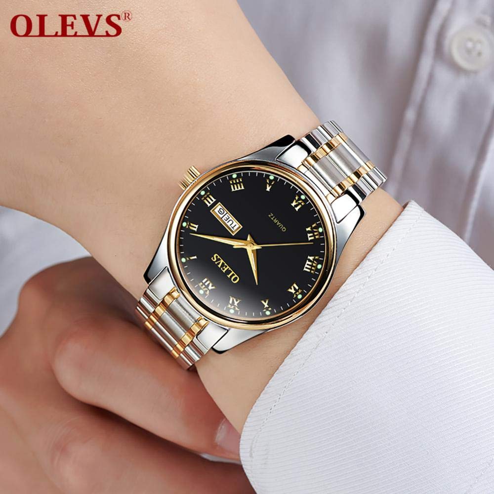 OLEVS Classic Men Watches with Date,Stainless Steel Man Watch with Date, Bussiness Watches for Men,Luminous Quartz Mens Watches Black/White/Blue/Gold, Waterproof Male Watch with Week