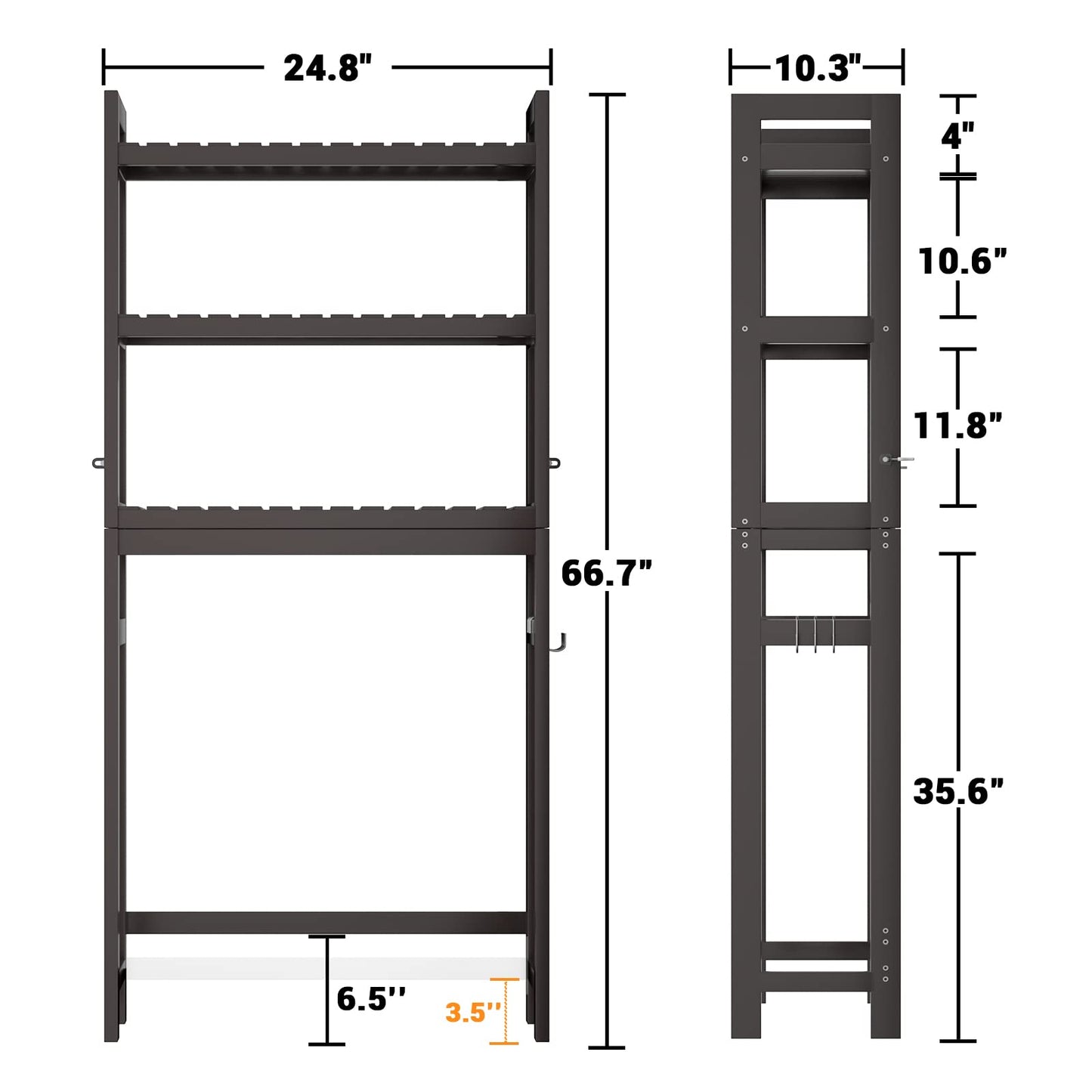 Homykic Over The Toilet Storage, Bamboo 3-Tier Over-The-Toilet Space Saver Organizer Rack, Stable Freestanding Above Toilet Stand with 3 Hooks for Bathroom, Restroom, Laundry, White