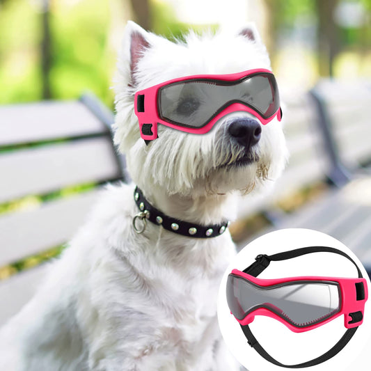 QUMY Dog Goggles UV Protection for Small to Medium Breed Dog, Dog Sunglasses Windproof Anti-Fog Dustproof Snowproof, Puppy Glasses for Outdoor Riding Driving with Comfortable Frame Adjustable Straps