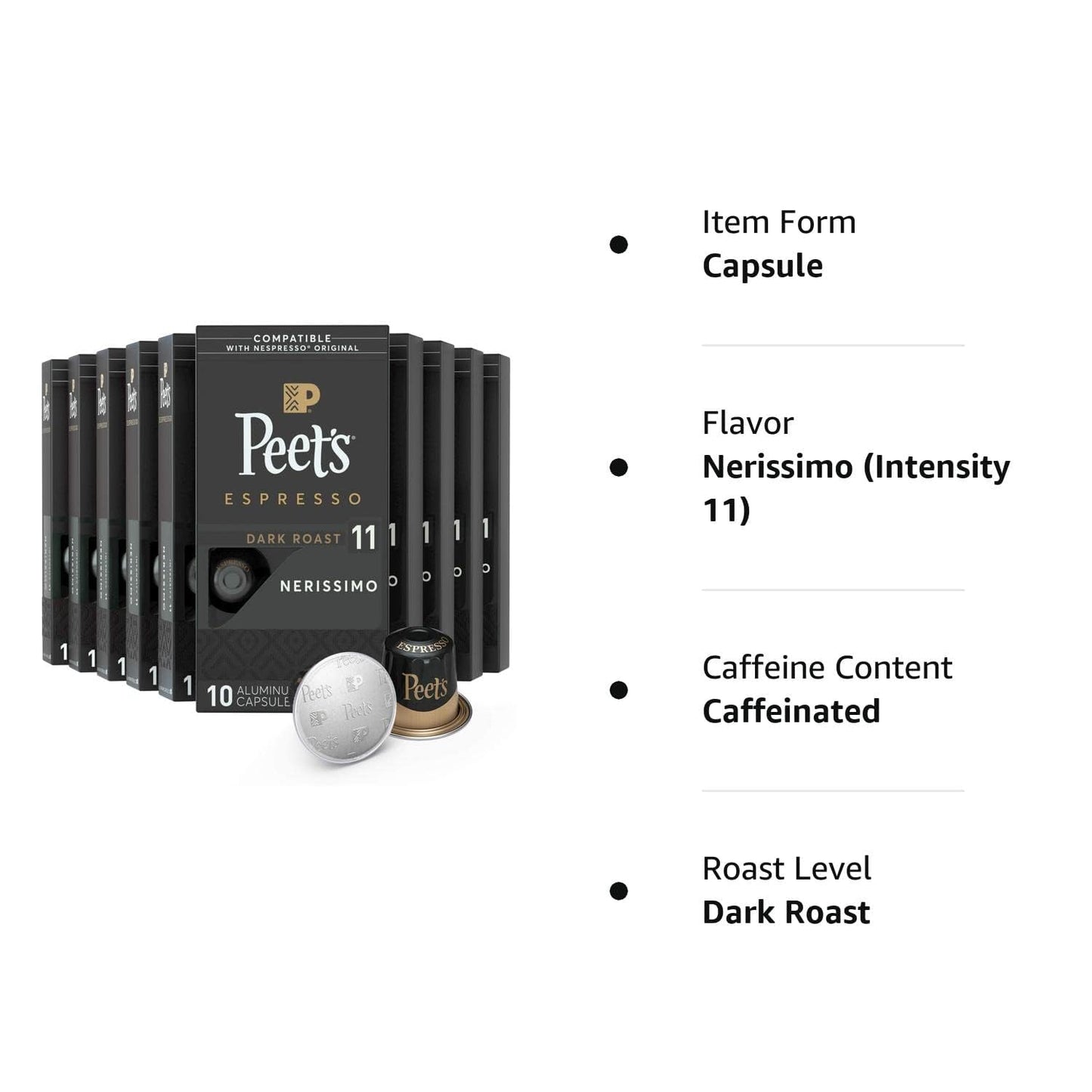 Peet's Coffee Gifts, Espresso Coffee Pods Variety Pack, Dark & Medium Roasts, Intensity 8-11, 40 Count (4 Boxes of 10 Espresso Capsules)