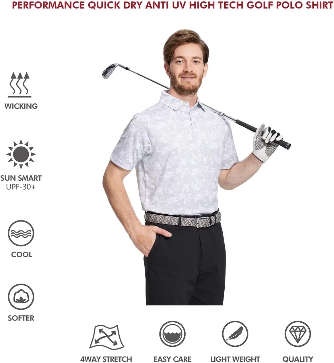 Men's Golf Polo Shirts Short Sleeve Striped Performance Moisture Wicking Dry Fit Golf Shirts for Men