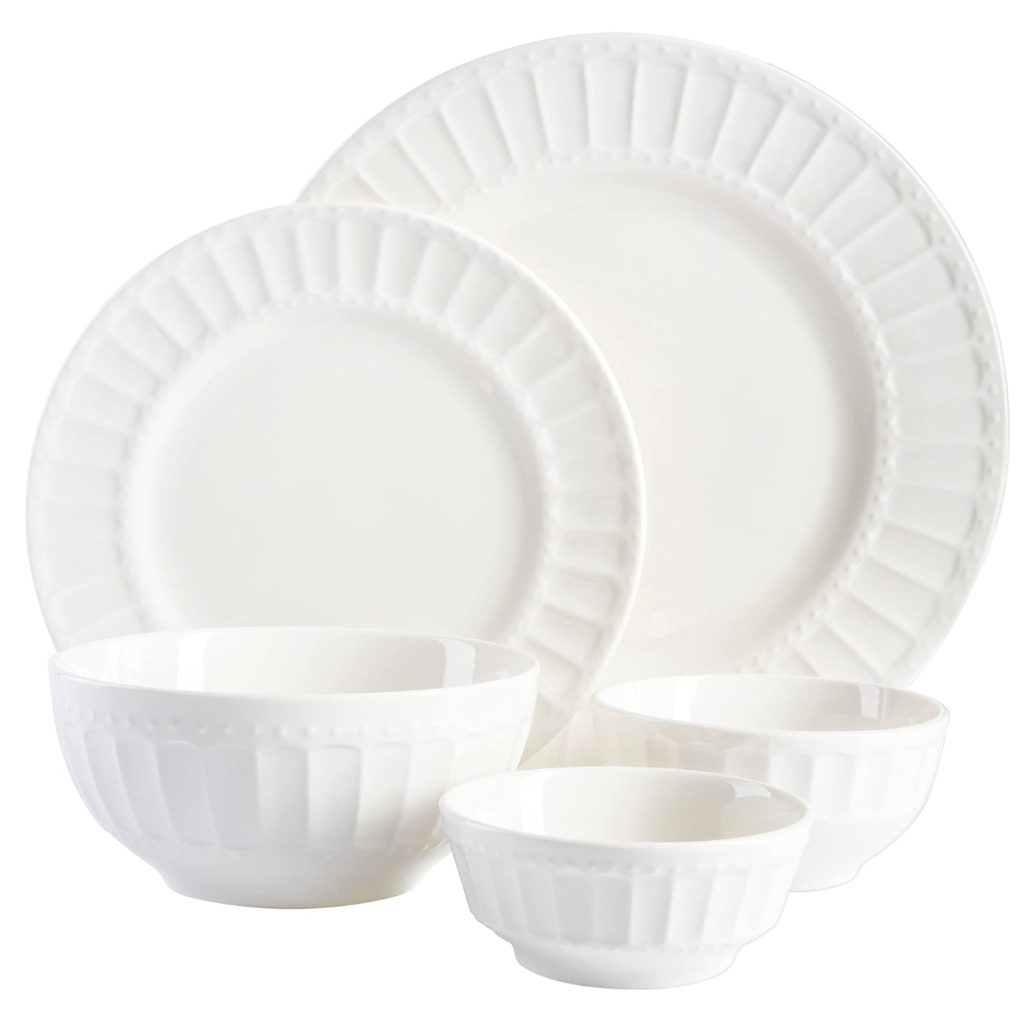 Gibson Home Zen Buffet Porcelain Dinnerware Set, Service for 8 (40pcs), White (Embossed)