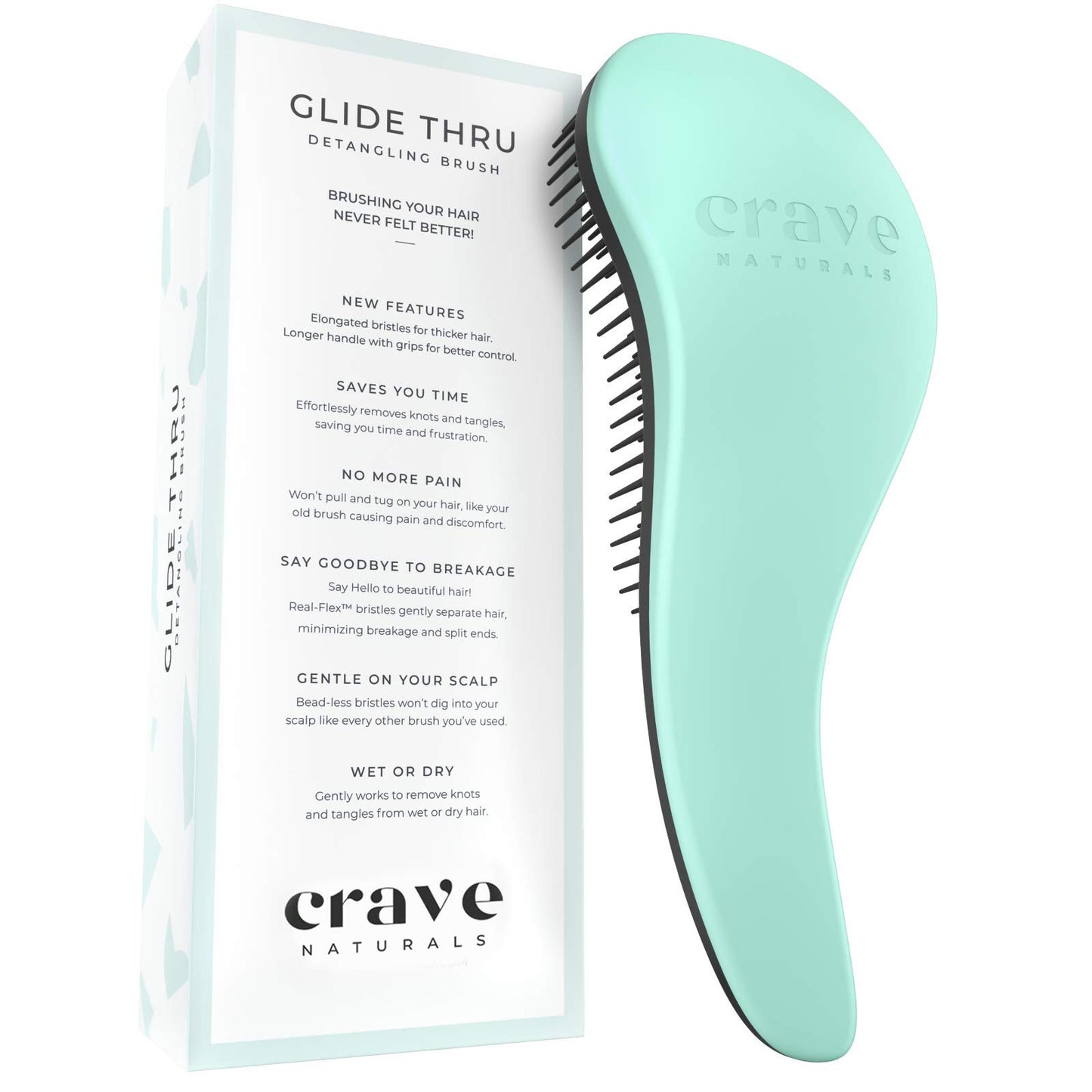 Crave Naturals Glide Thru Detangling Brush for Adults & Kids Hair - Detangler Brush for Natural, Curly, Straight, Wet or Dry Hair - Hairbrush for Men & Women, Little Girl Hair Accessories, Turquoise