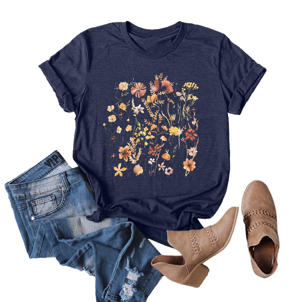 Anbech Womens Dandelion Graphic T-Shirts Teen Girls Cute Sunflower Trendy Clothes Casual Tee Tops