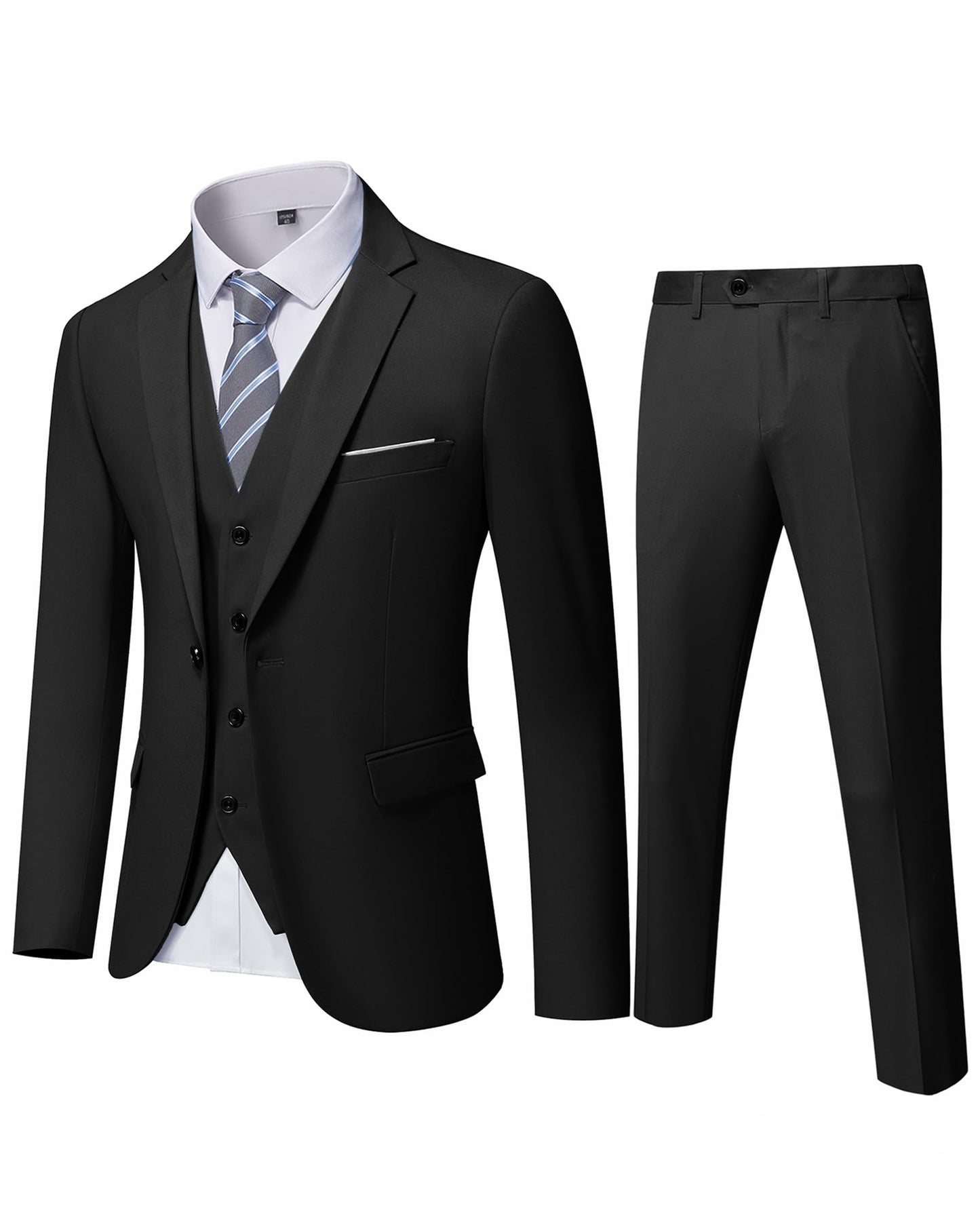 YND Men's Slim Fit 3 Piece Suit, One Button Solid Jacket Vest Pants Set with Tie