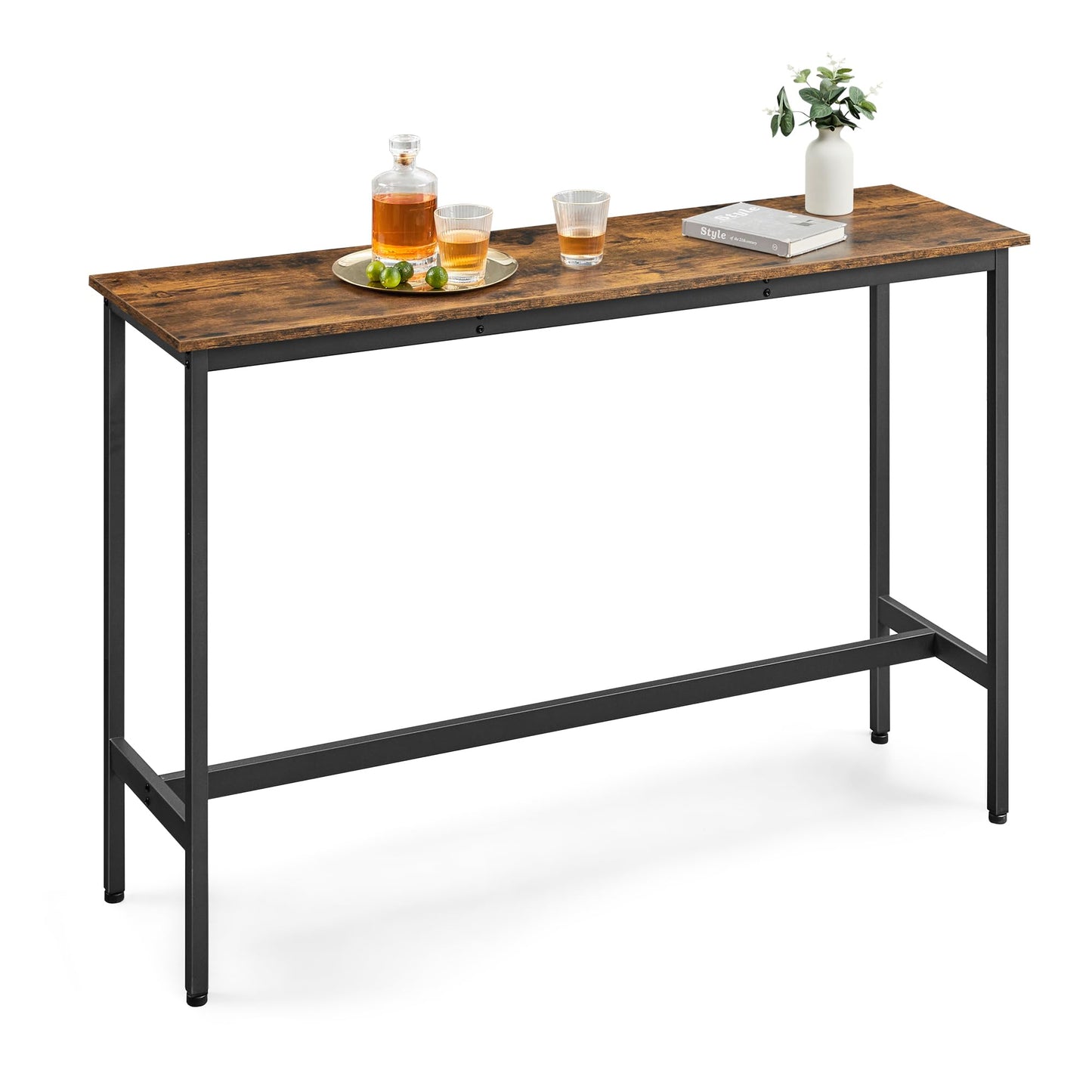 VASAGLE Bar Table, Narrow Long Bar Table, Kitchen Dining Table, High Pub Table, Sturdy Metal Frame, Industrial Design, 15.7 x 39.4 x 35.4 Inches, Rustic Brown and Ink Black ULBT10X