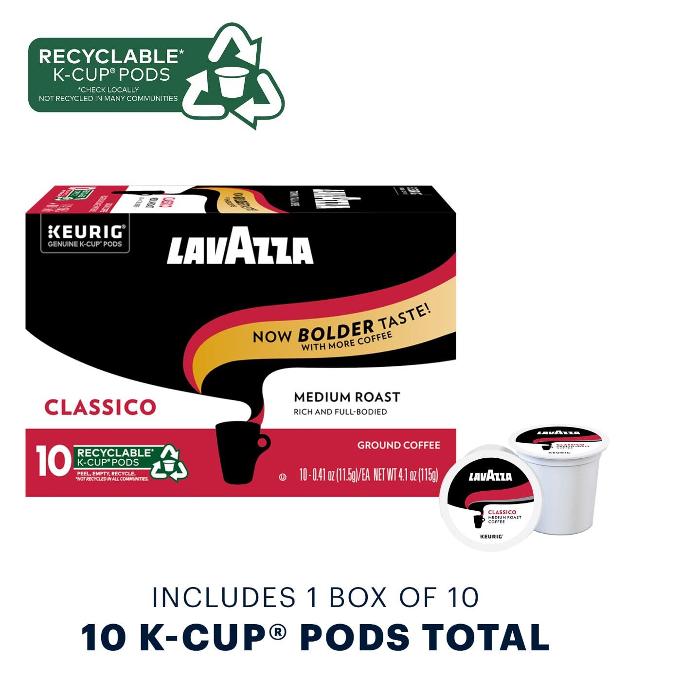 Lavazza Classico Single-Serve Coffee K-Cup® Pods for Keurig® Brewer, Caps Classico, 32 Count, Full-bodied medium roast with rich flavor and notes of dried fruit, Value Pack