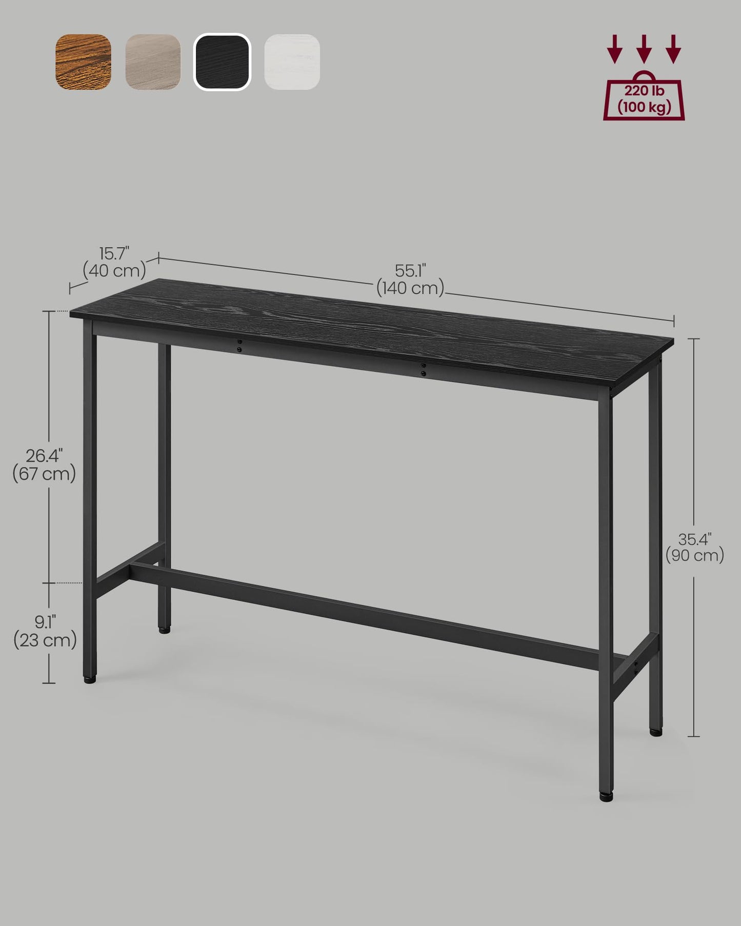 VASAGLE Bar Table, Narrow Long Bar Table, Kitchen Dining Table, High Pub Table, Sturdy Metal Frame, Industrial Design, 15.7 x 39.4 x 35.4 Inches, Rustic Brown and Ink Black ULBT10X