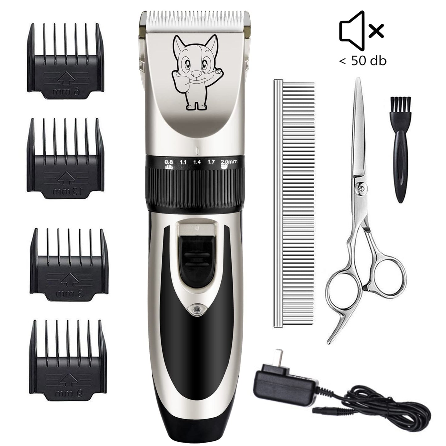 Dog Grooming Kit Clippers, Low Noise, Electric Quiet, Rechargeable, Cordless, Pet Hair Thick Coats Clippers Trimmers Set, Suitable for Dogs, Cats, and Other Pets (Gold)