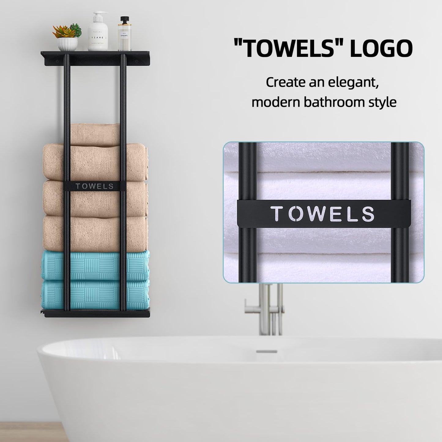 Bathroom Towel Storage Rack, STWWO Towel Racks for Bathroom Wall Mounted 30 inch with Shelf Can Holds 6 Large Towels, Wall Towel Rack for Rolled Towels, Black