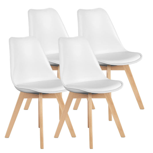 OLIXIS Dining Chairs Set of 4, Mid-Century Modern Dining Chairs with Wood Legs and PU Leather Cushion, Kitchen Chairs for Living Room Bedroom Outdoor Lounge, White