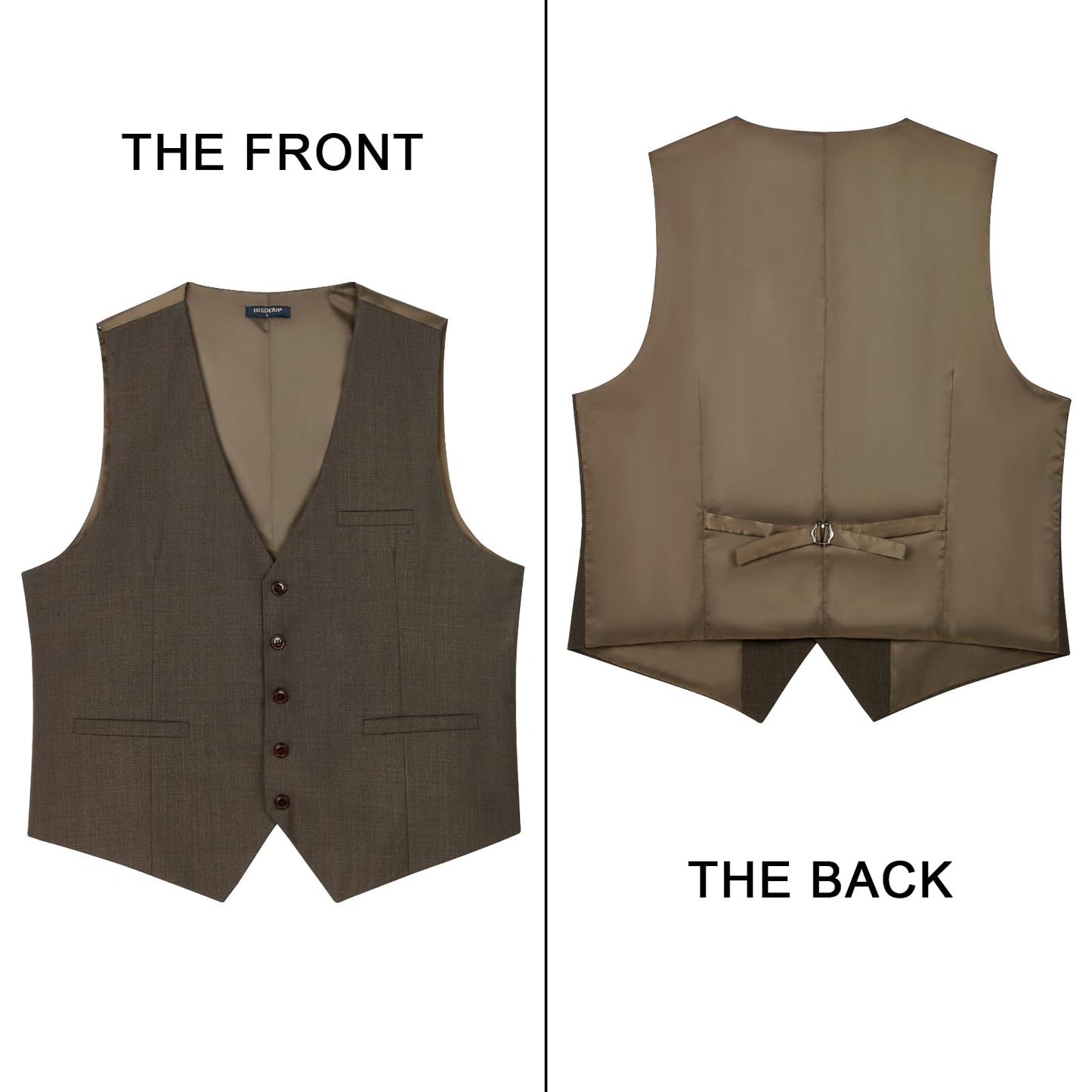 HISDERN Men's Suit Vest Business Formal Dress Waistcoat Vest with 3 Pockets for Suit or Tuxedo