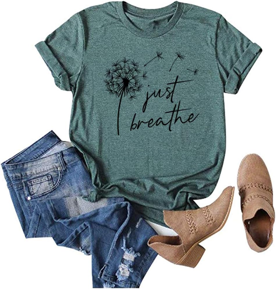 Anbech Womens Dandelion Graphic T-Shirts Teen Girls Cute Sunflower Trendy Clothes Casual Tee Tops