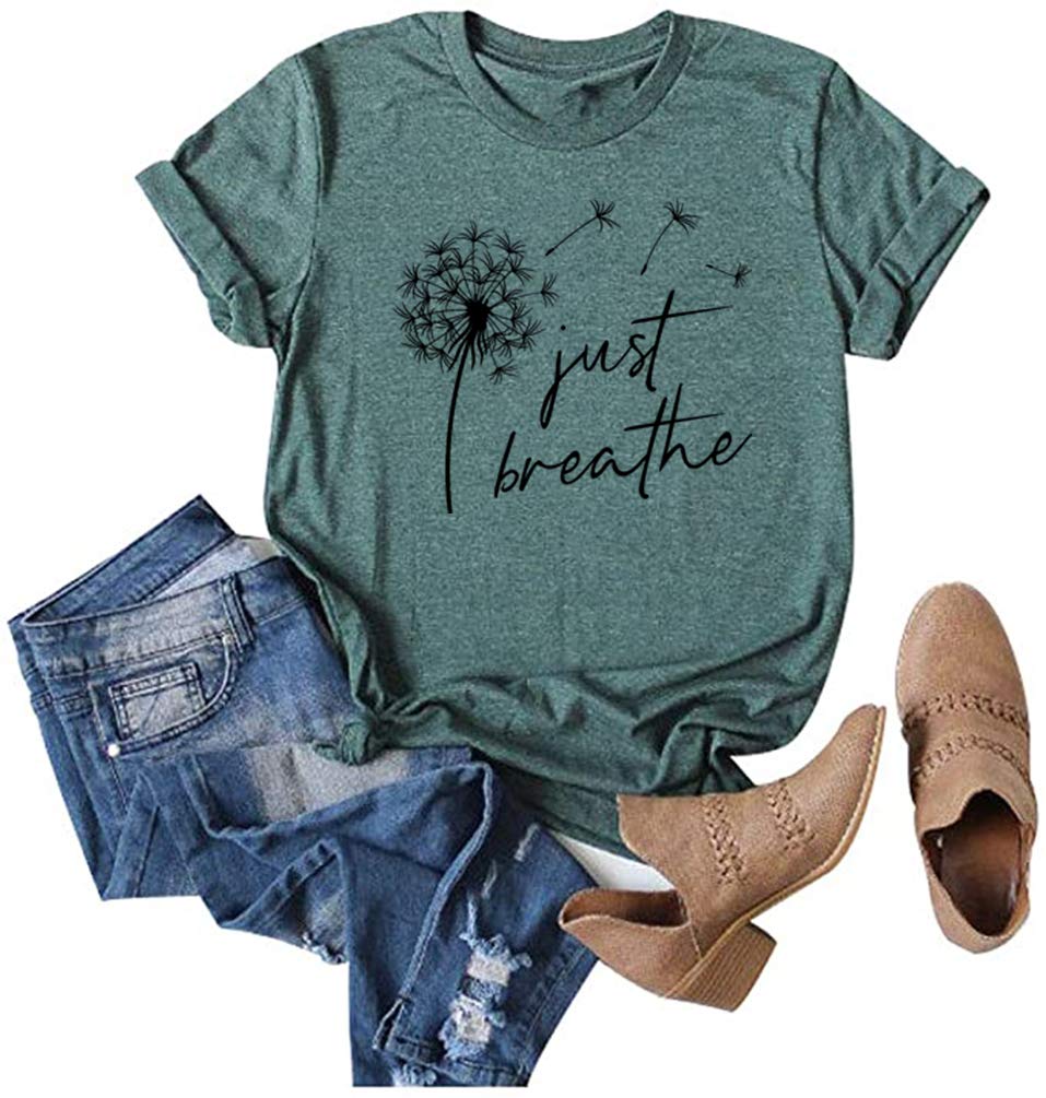 Anbech Womens Dandelion Graphic T-Shirts Teen Girls Cute Sunflower Trendy Clothes Casual Tee Tops