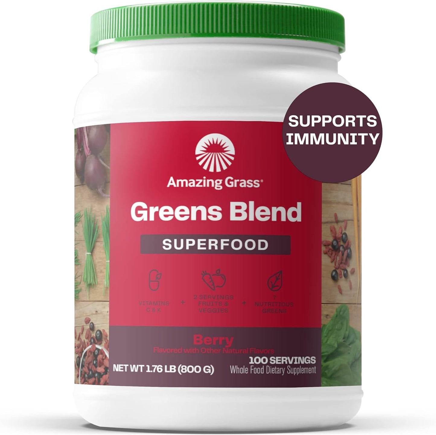 Amazing Grass Greens Superfood Powder: Greens Powder with Digestive Enzymes & Probiotics, Organic Spirulina, Chlorella, and Beet Root Powder, Original, 30 Servings