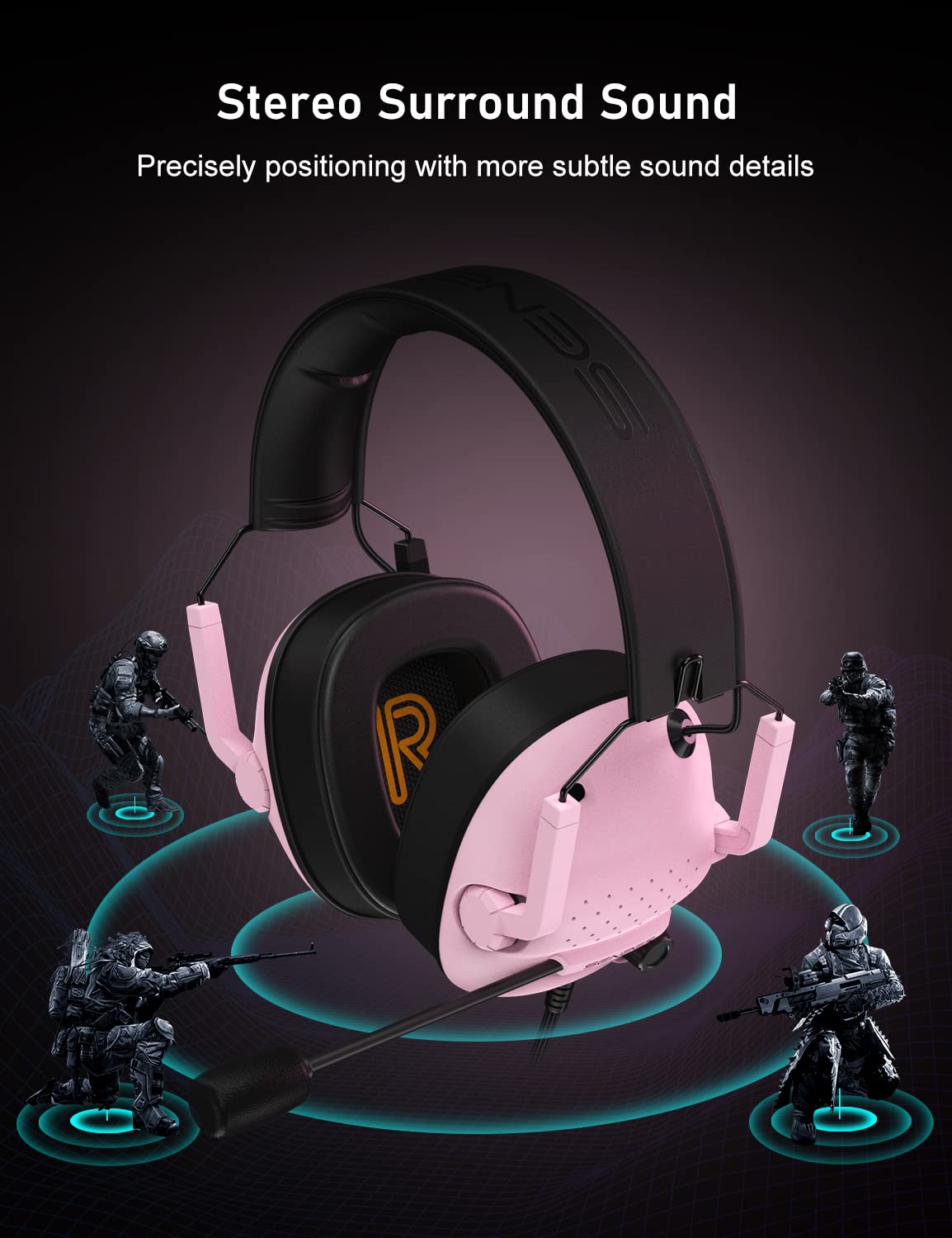 SENZER SG500 Surround Sound Pro Gaming Headset with Noise Cancelling Microphone - Soft Memory Foam Padding - Portable Foldable Headphones for PC, PS4, PS5, Xbox One, Switch - Black