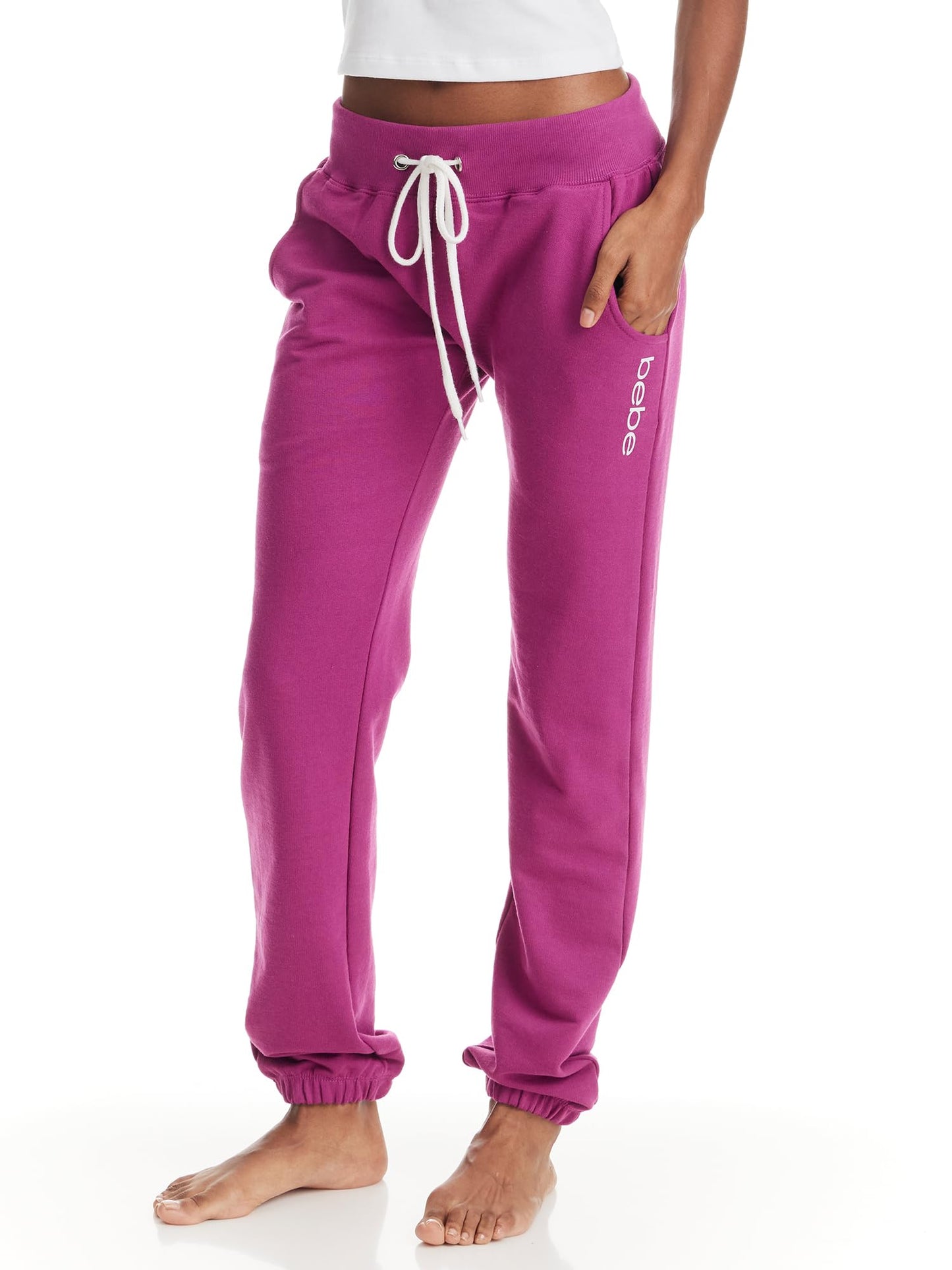 bebe Womens Sweatpants Joggers, French Terry Lounge Pants with Gathered Cuffs, Logo Pajama Pants for Women