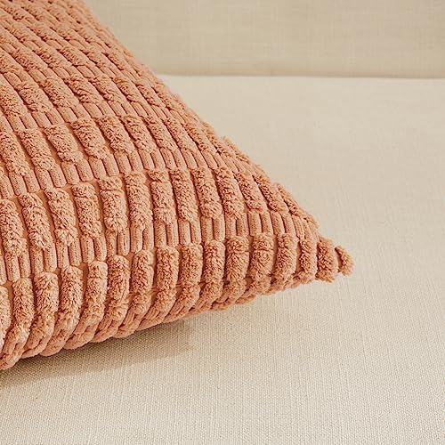 Fancy Homi 4 Packs Neutral Decorative Throw Pillow Covers 18x18 Inch for Living Room Couch Bed Sofa, Rustic Farmhouse Boho Home Decor, Soft Plush Striped Corduroy Square Cushion Case 45x45 cm