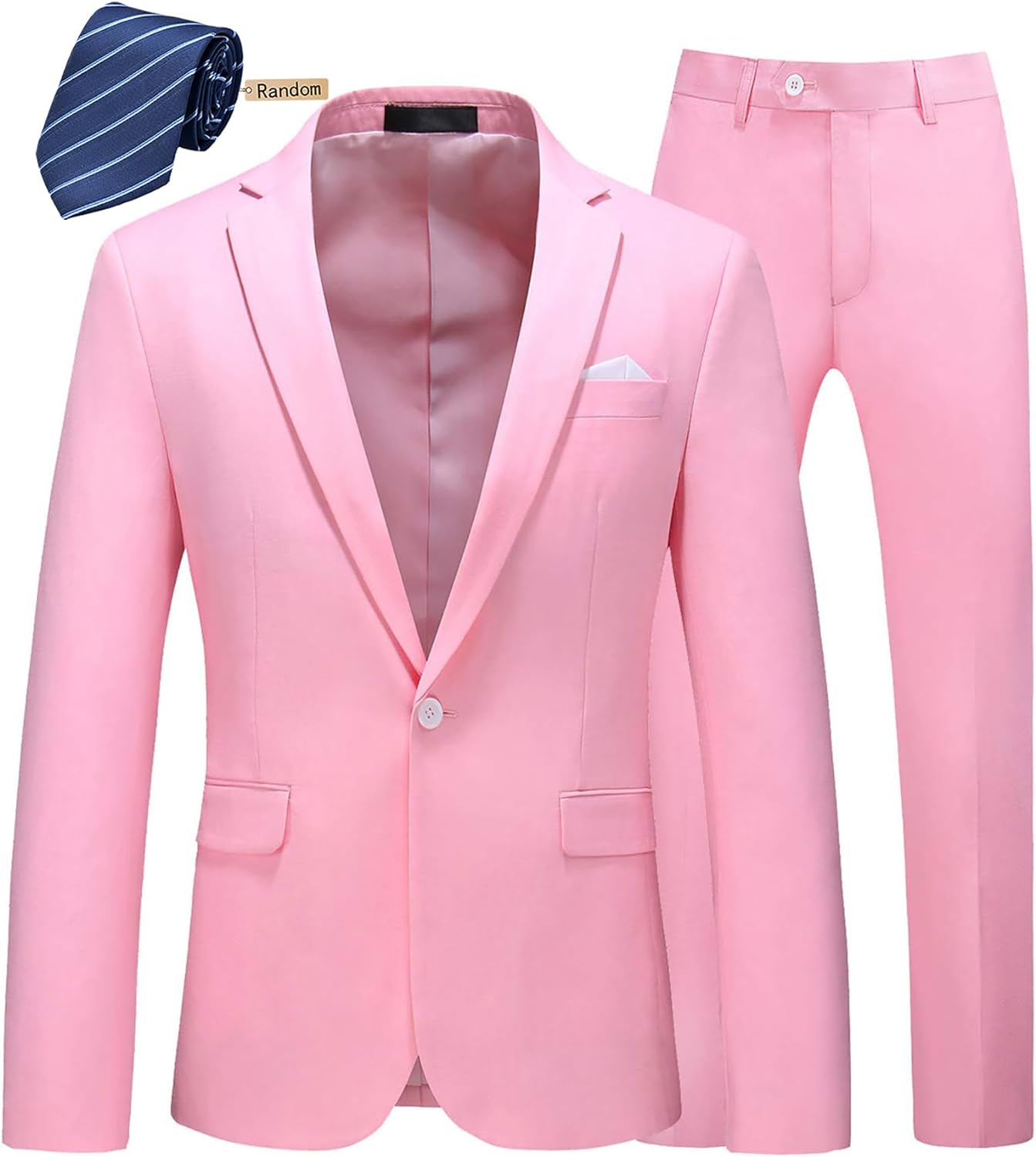 MOGU Mens Slim Fit 2 Piece Suit One Button Notch Lapel Tuxedo for Prom (Suit Jacket + Pants)