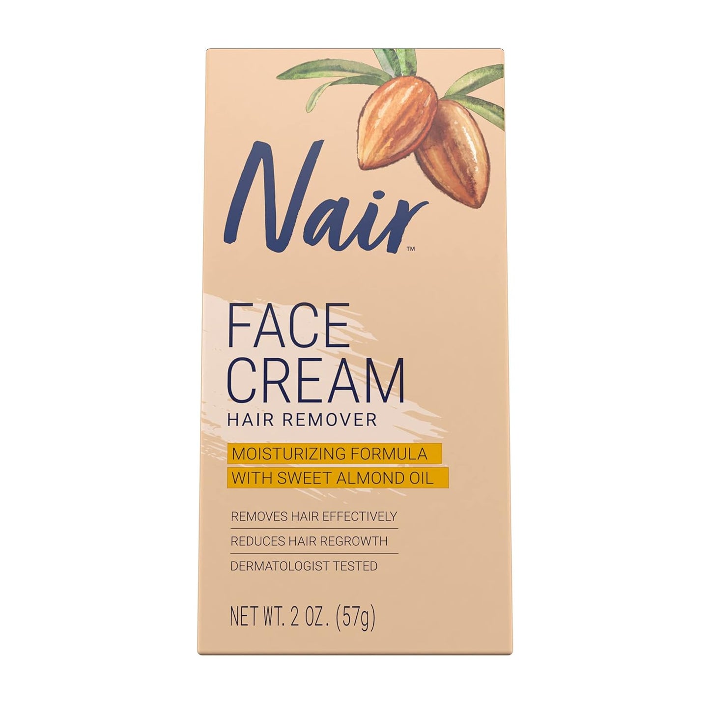 Nair Hair Remover Moisturizing Face Cream, with Sweet Almond Oil, 2OZ