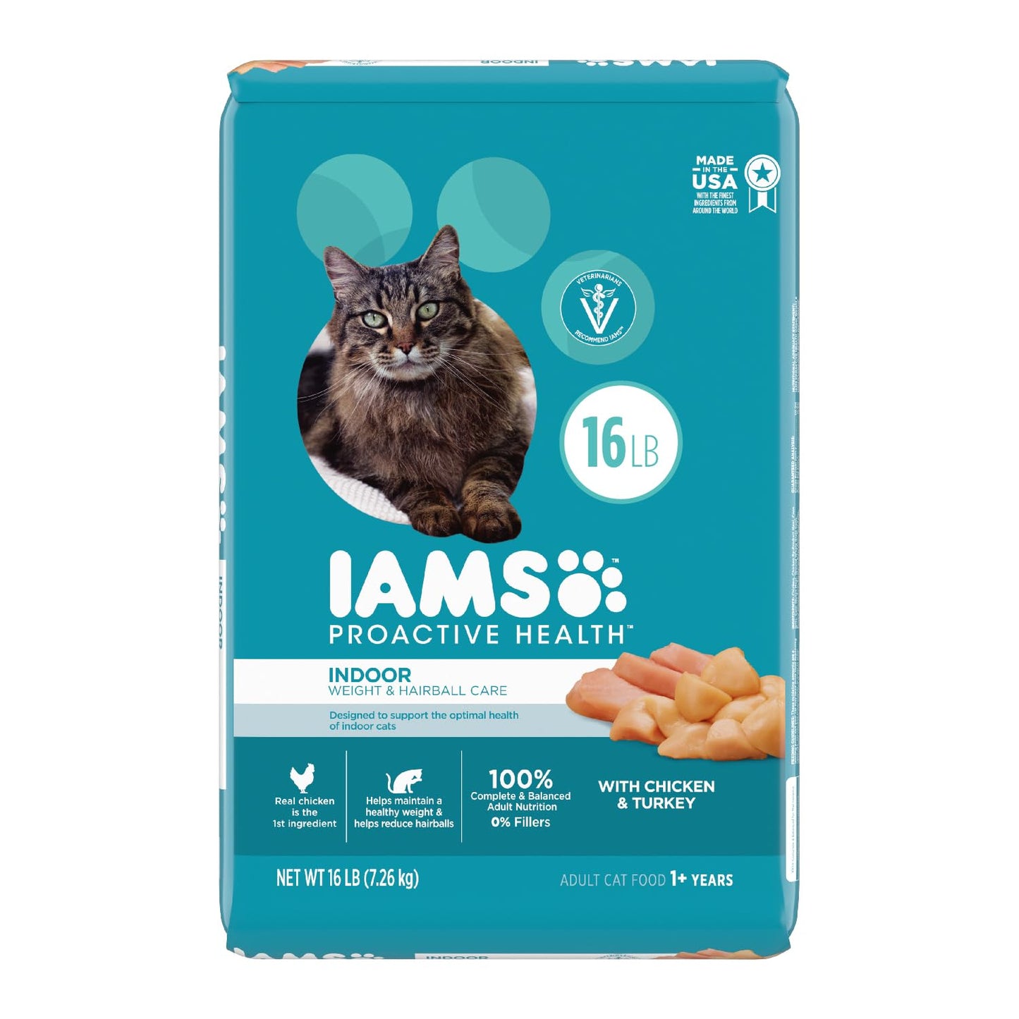 IAMS Proactive Health Indoor Weight & Hairball Care Adult Dry Cat Food with Chicken & Turkey, 7 lb. Bag